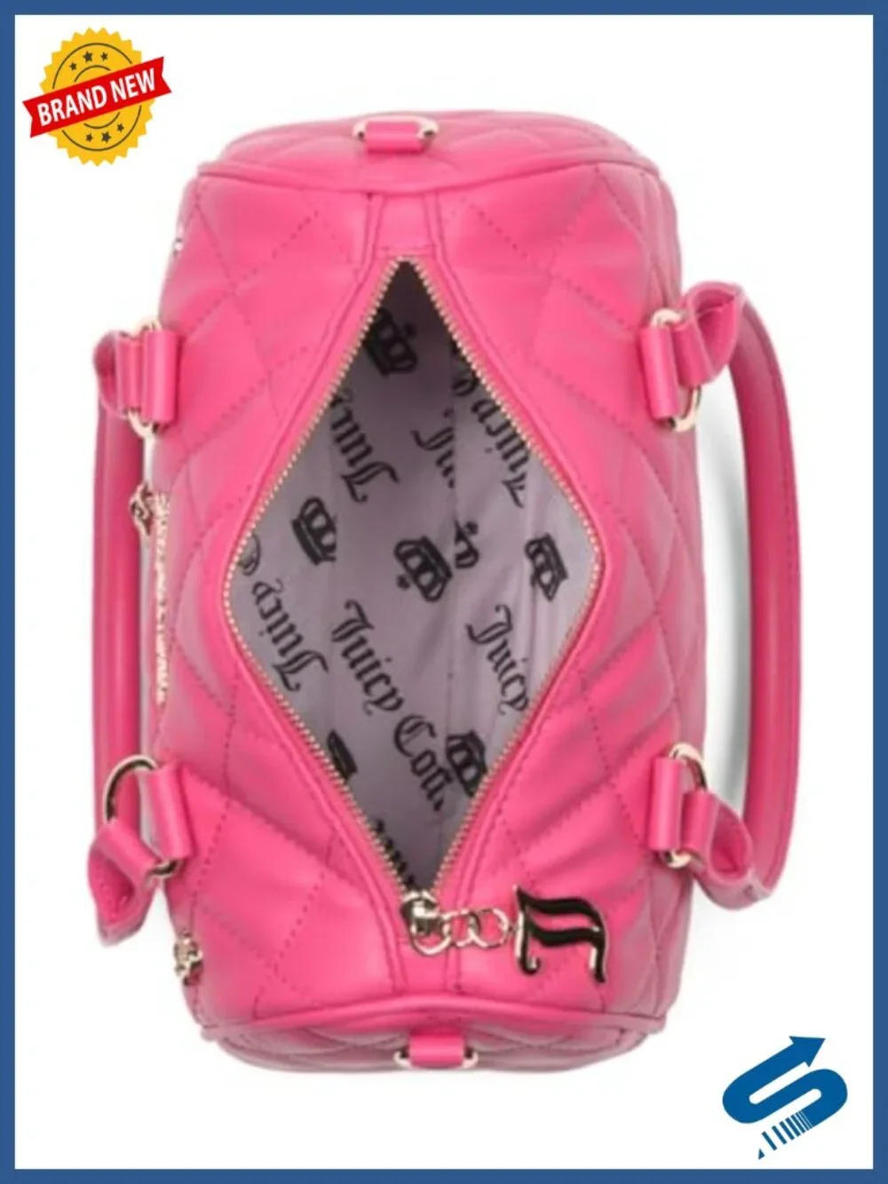 Quilted Satchel Handbag with Charm Detail Convertible Crossbody Faux Leather